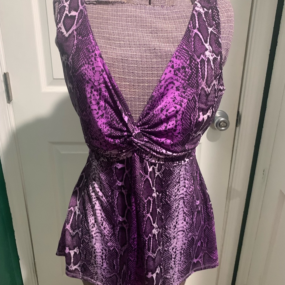 Purple Snake-Print Tank Top - Women's Twist Front